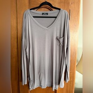 Rae Mode Women's V-Neck Long Sleeve Top in beige.